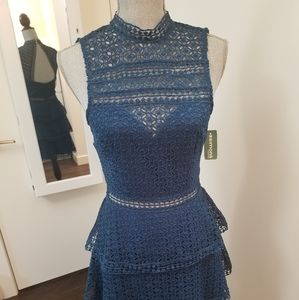 Crochet tiered cocktail dress with keyhole back